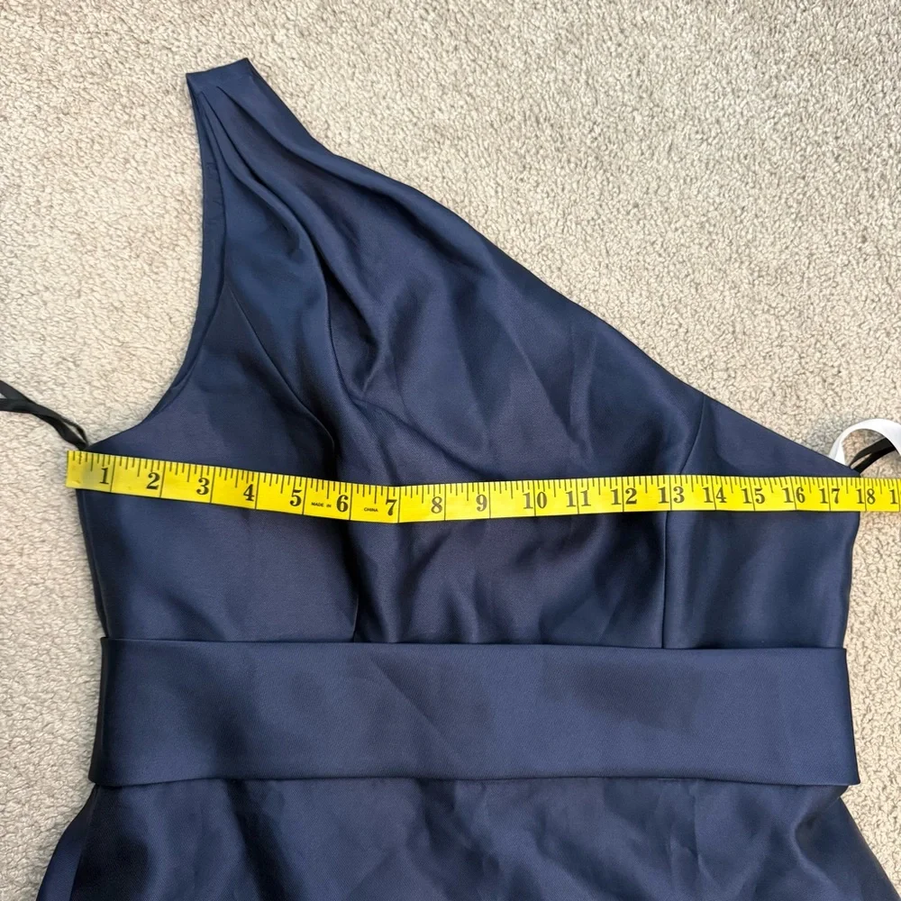 Alfred Sung D815S One Shoulder Satin Twill Gown Midnight‎ Navy 12 - Picture 7 of 9